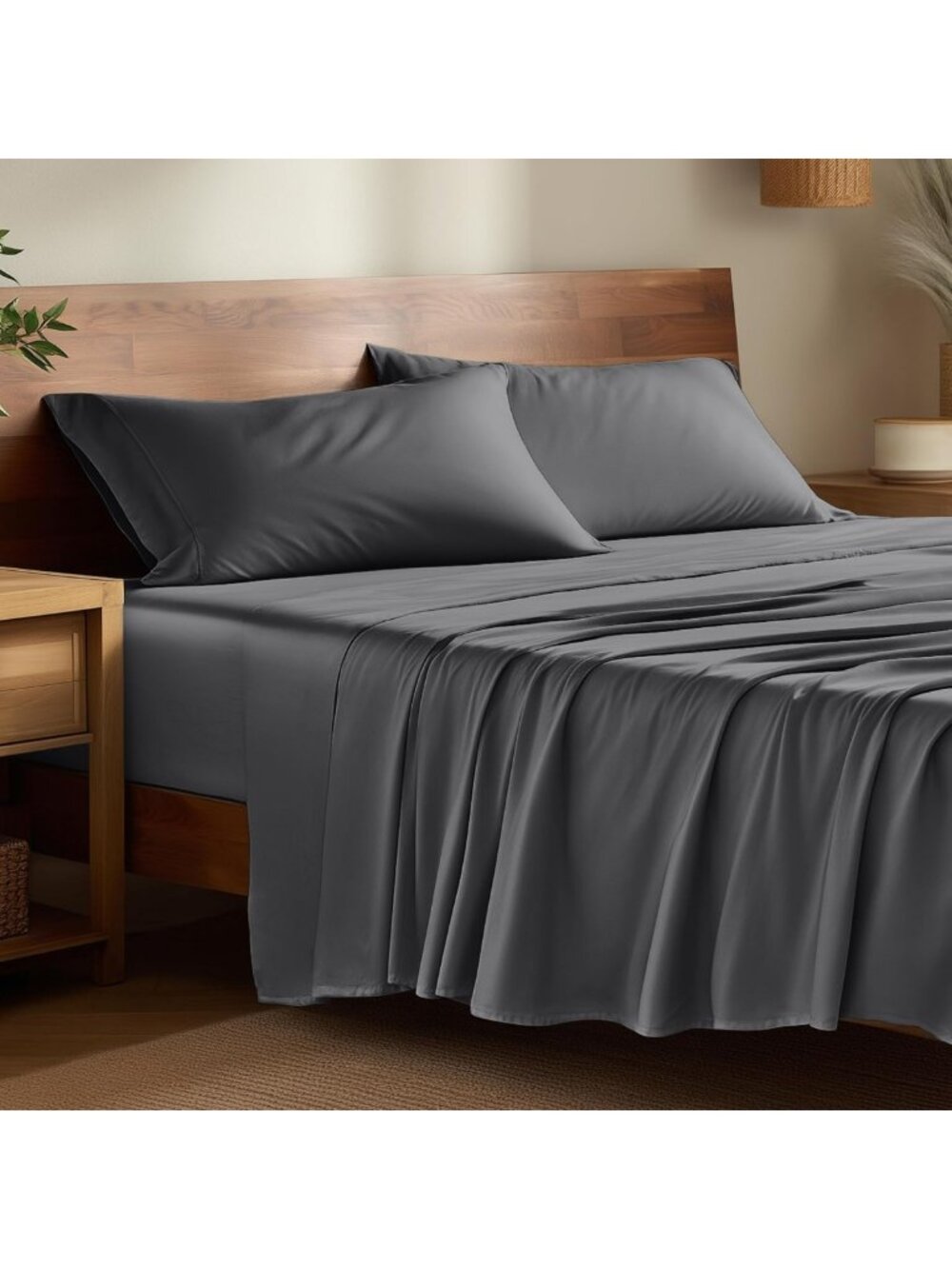 Luxurious 100% Rayon Bamboo King Sheet Set - Soft, Breathable, Grey Bedding